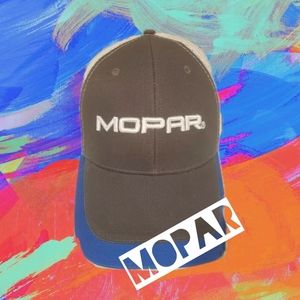 Licensed Mopar racing hat cap. Grey with blue trim